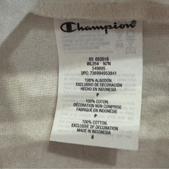 Champion Small Cropped Long Sleeve Shirt Red Navy Cream Colorblock Logo - Picture 4 of 6